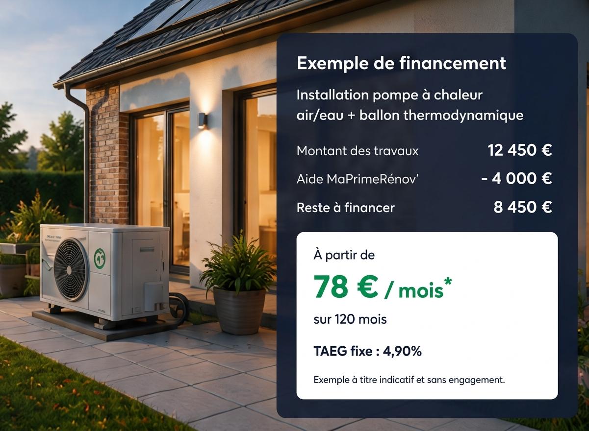 Maison avec pompe à chaleur et exemple de financement à partir de 78 € par mois