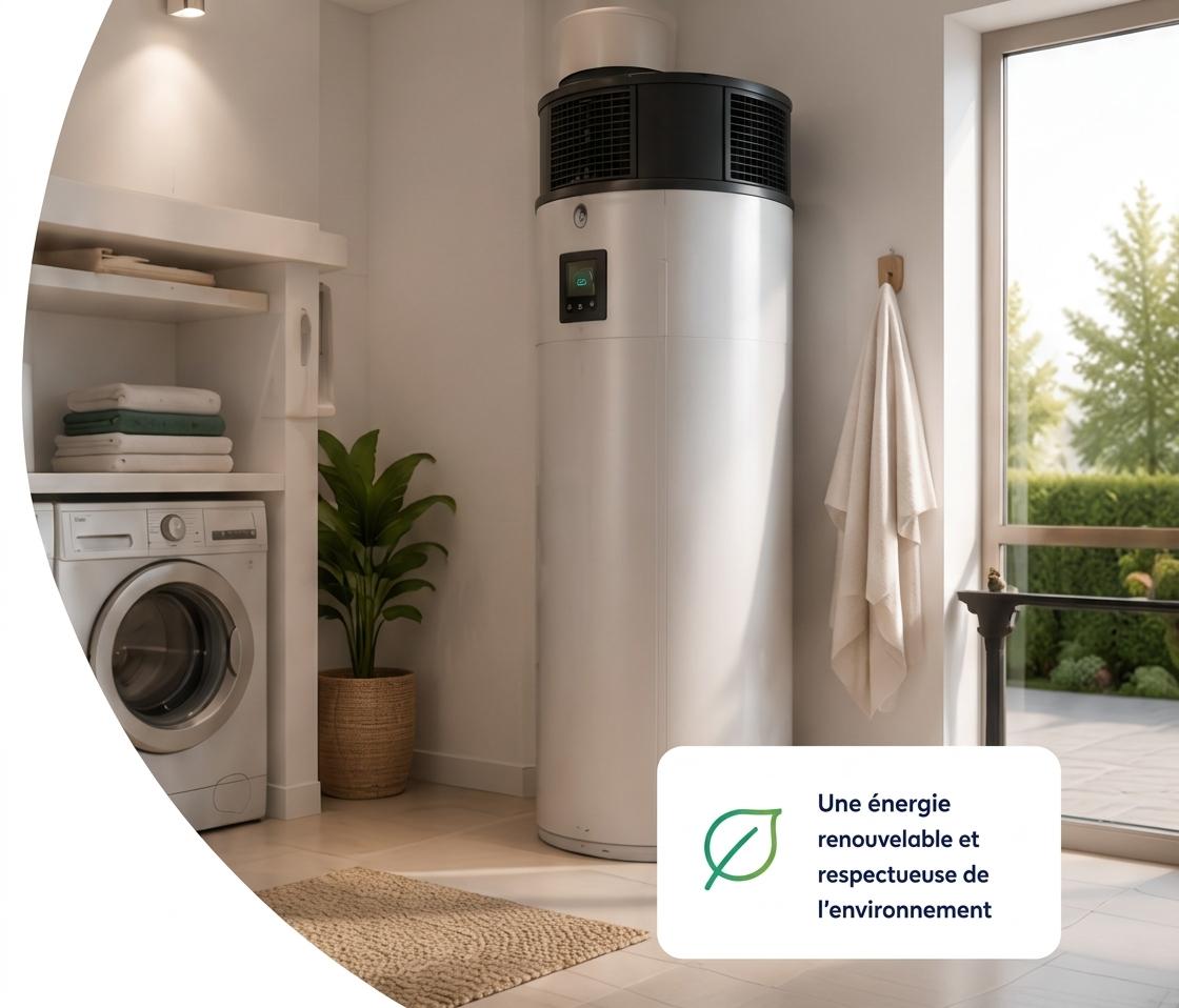 Chauffe-eau thermodynamique installé dans une buanderie