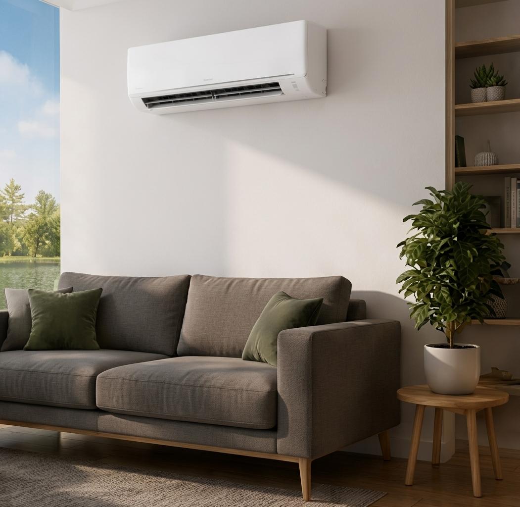 Unité intérieure de climatisation installée dans un salon