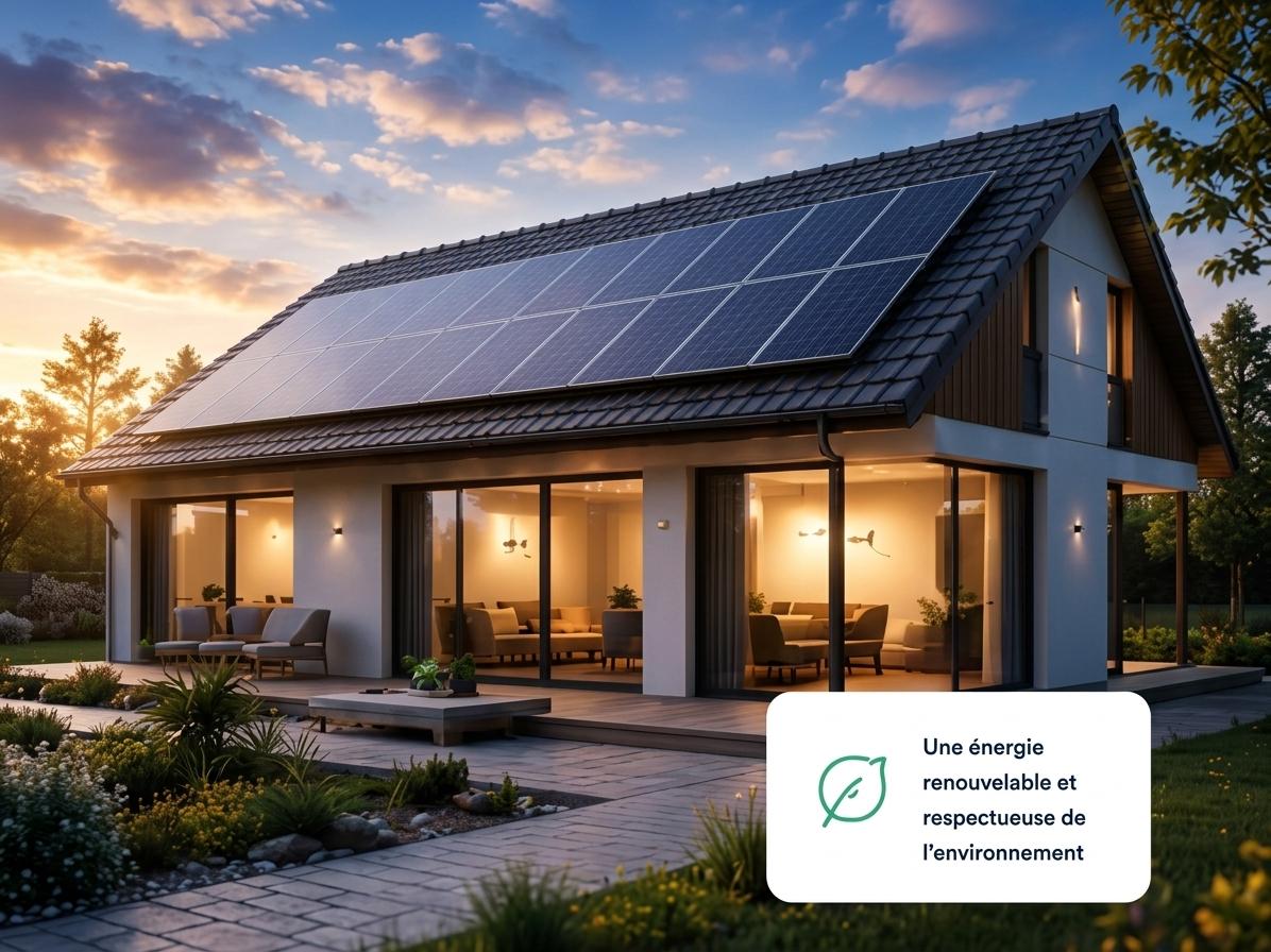 Panneaux photovoltaïques installés sur une toiture de maison individuelle