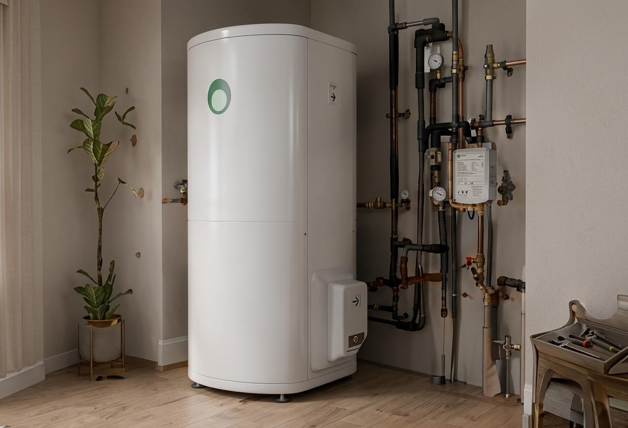 Chauffe-eau thermodynamique installé dans une buanderie